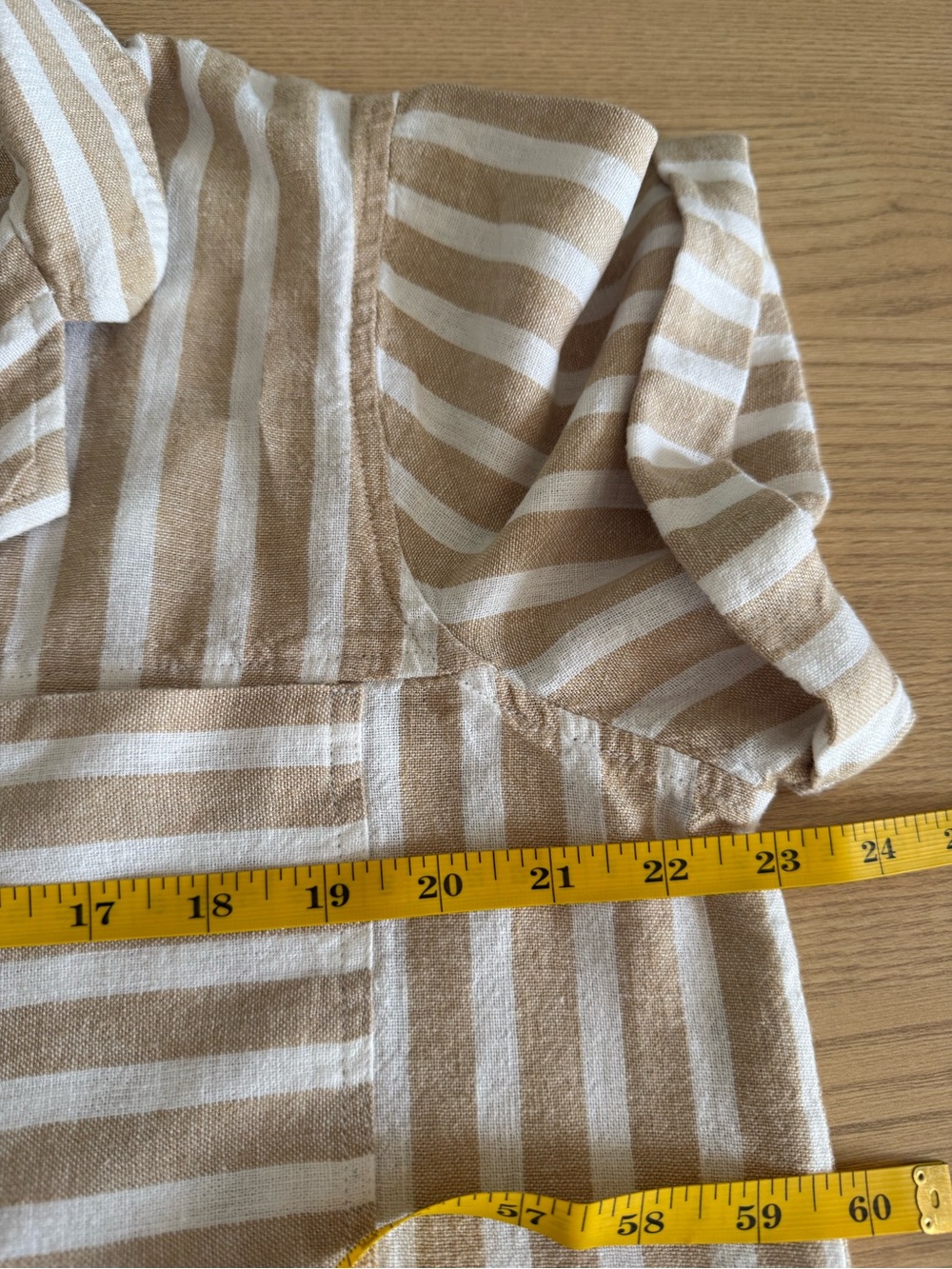 Universal Thread Linen Blend Tan White Striped Button Down Shirt Size M - Picture 3 of 7